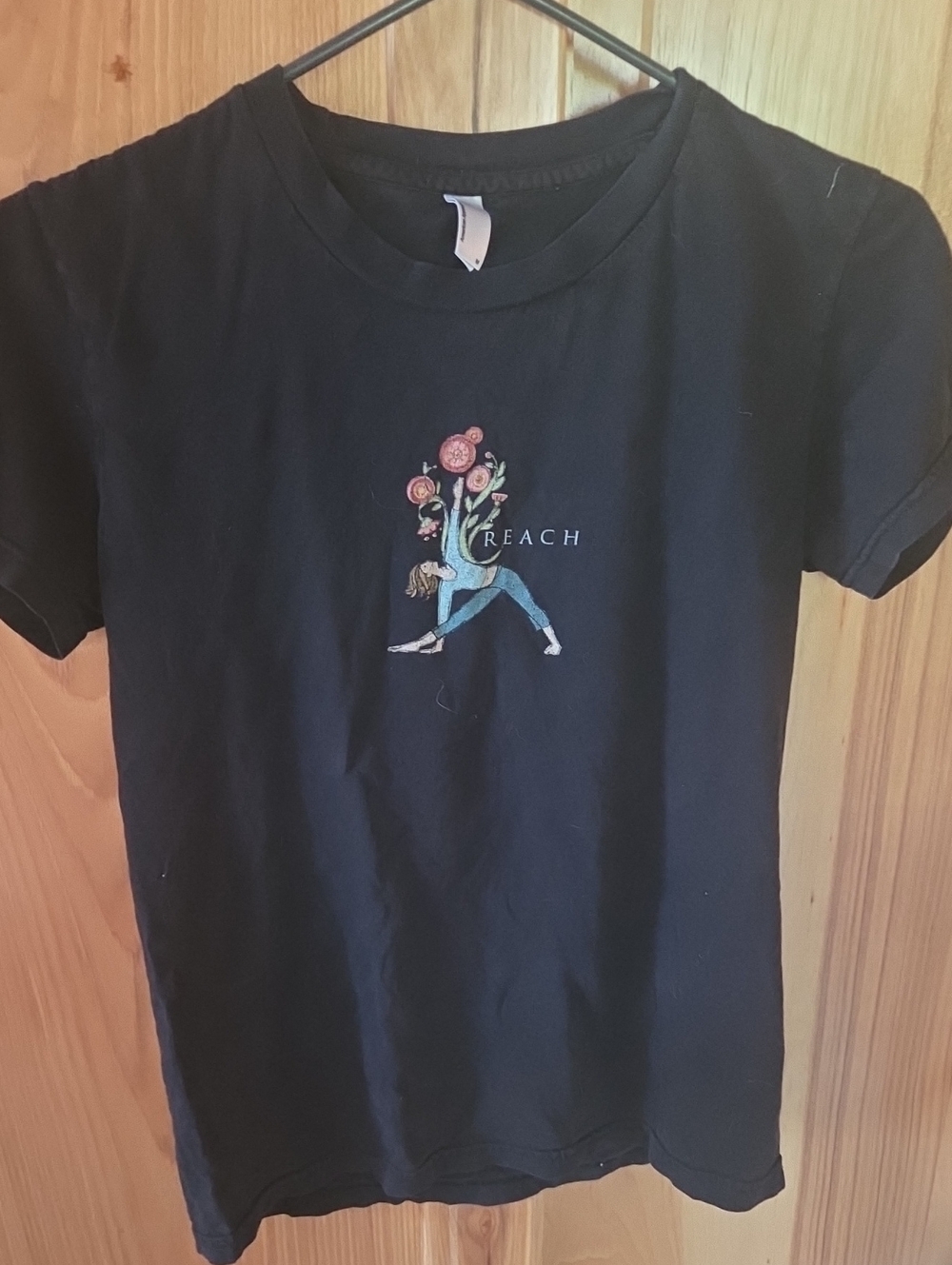 American Apparel Black Short Sleeve Tee with Floral 'REACH' Graphic